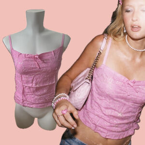 Y2K Embroidered Rayon Bali Cami Top – Coquette Tie Front